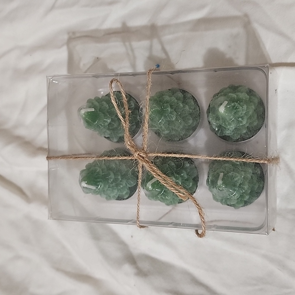 6 green tree tea candles